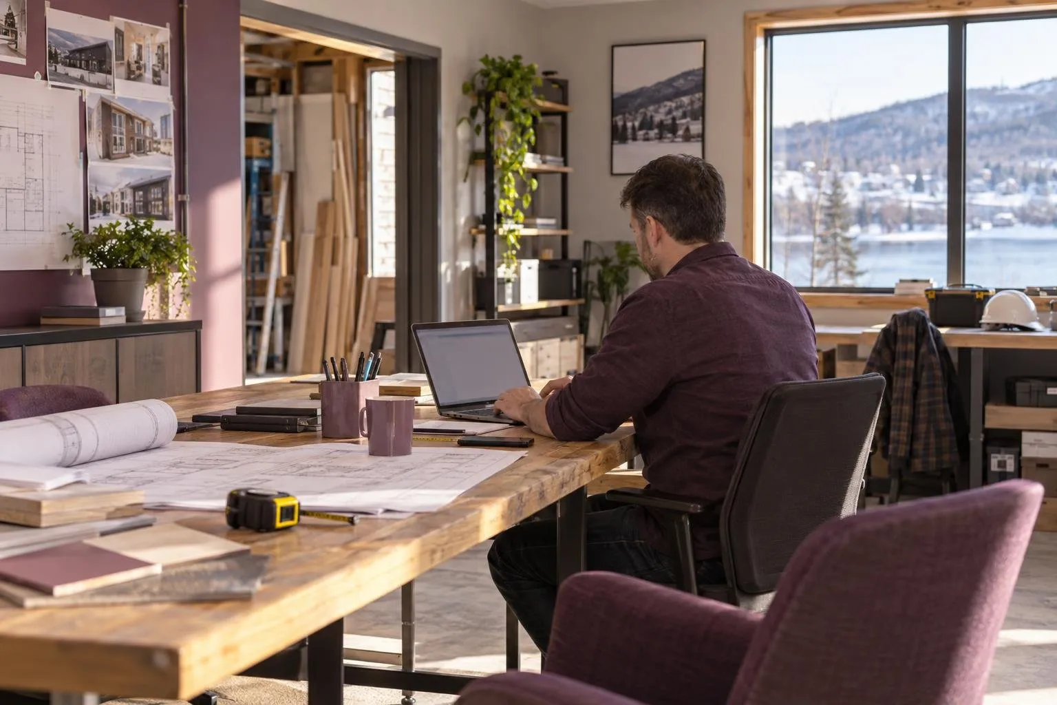Contractor preparing an estimate on a laptop