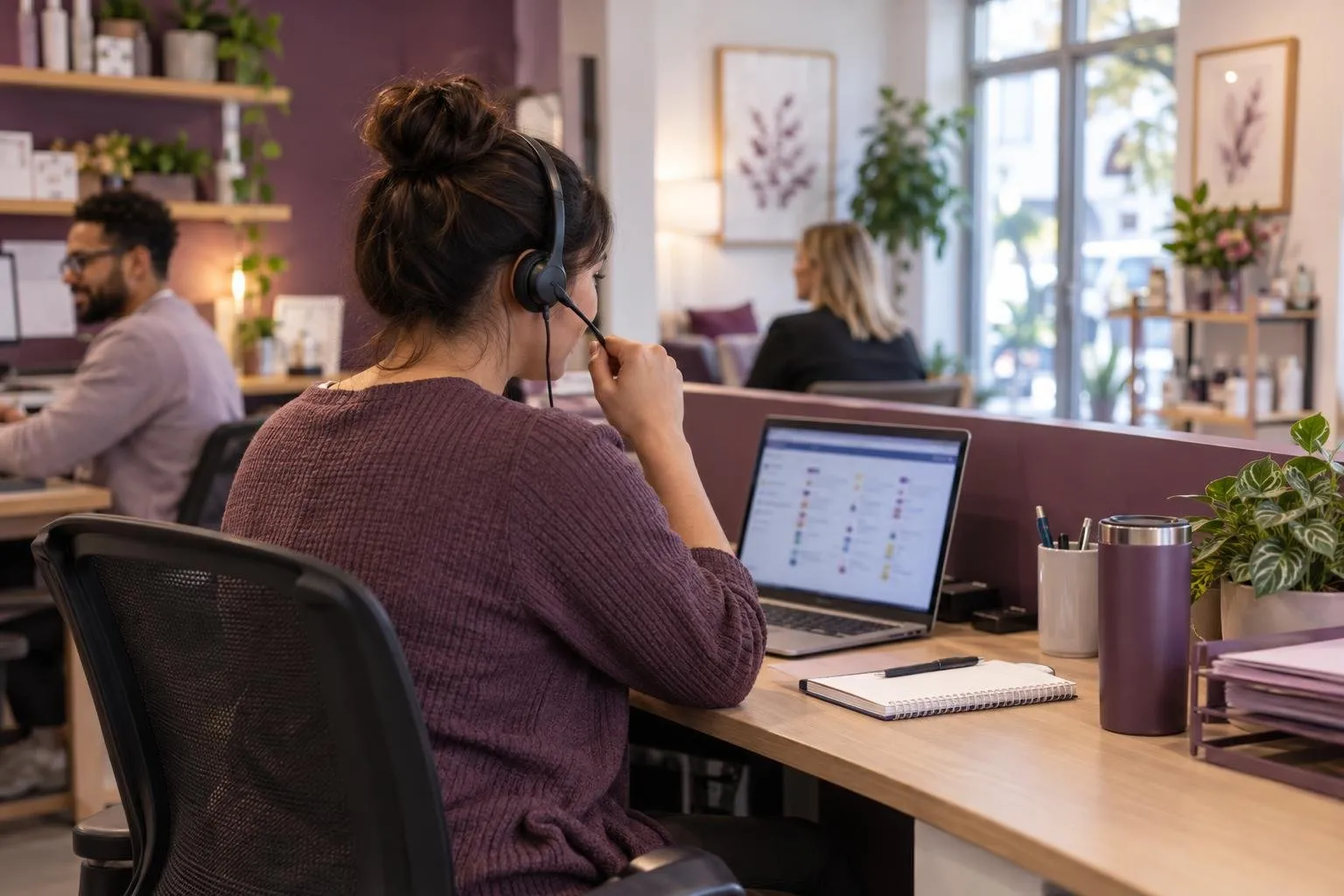 Réception d’un appel et suivi des demandes dans une petite entreprise.