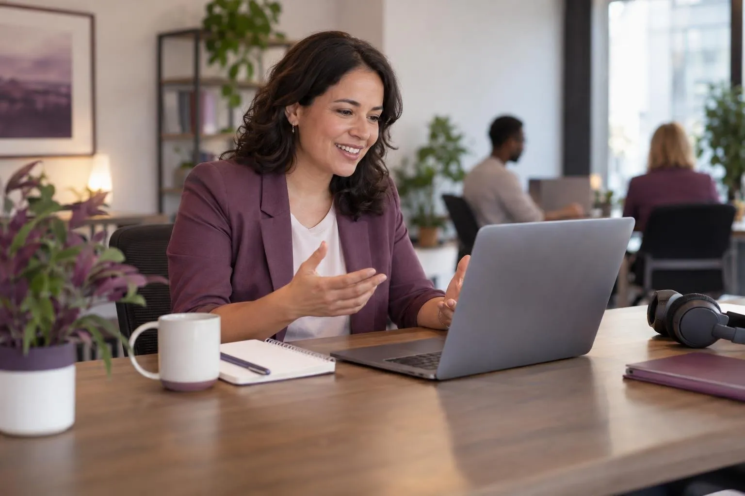 Professionnel prêt pour un rendez-vous vidéo dans son bureau.