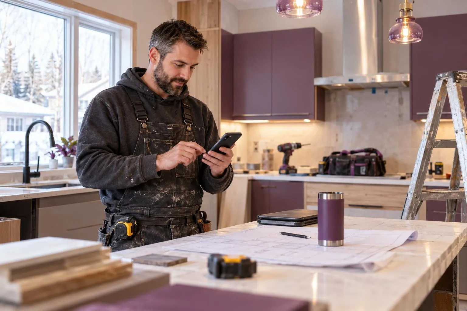 Entrepreneur en rénovation vérifiant le suivi d’une facture