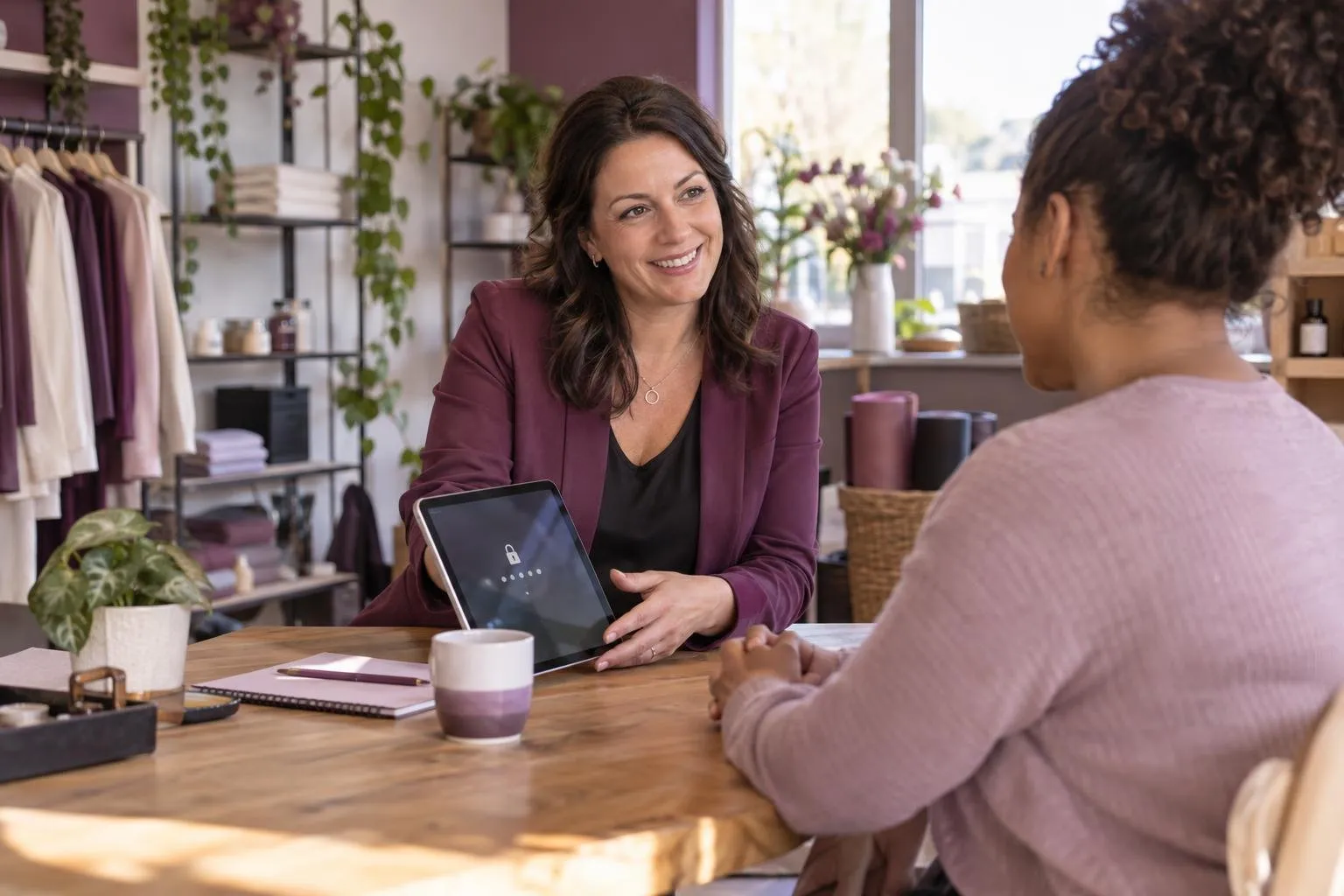 Entrepreneure utilisant un accès sécurisé à un espace client